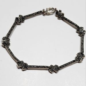 Sterling Silver Sparkly Marcasite Accents with Multi X Design Bracelet